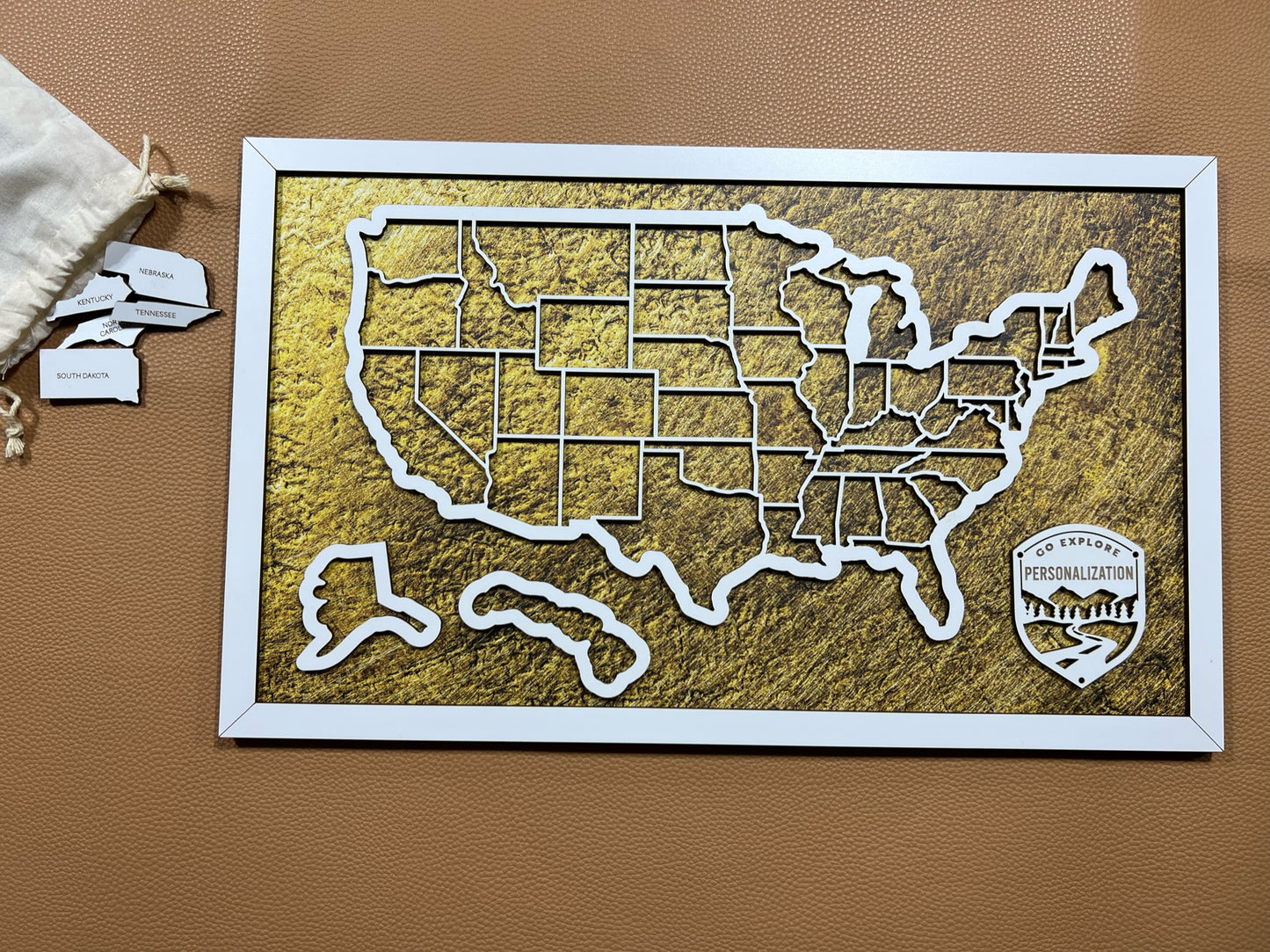 MATTE WHITE 50 STATES ON GOLD NUG BACKING