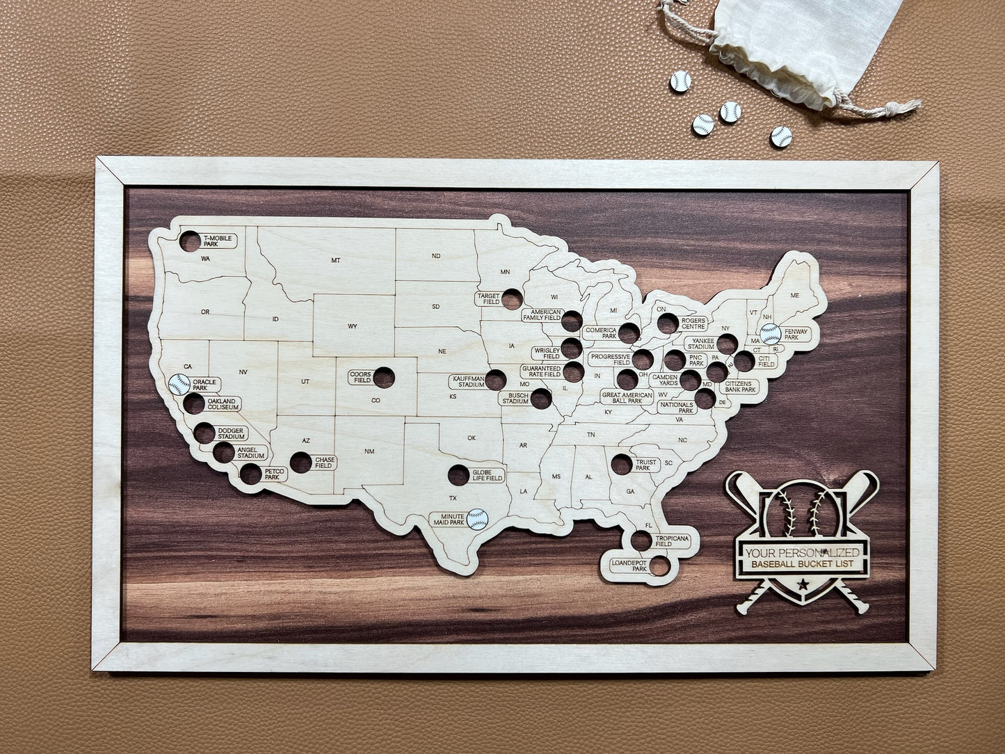 NATURAL BASEBALL ON WALNUT BACKING