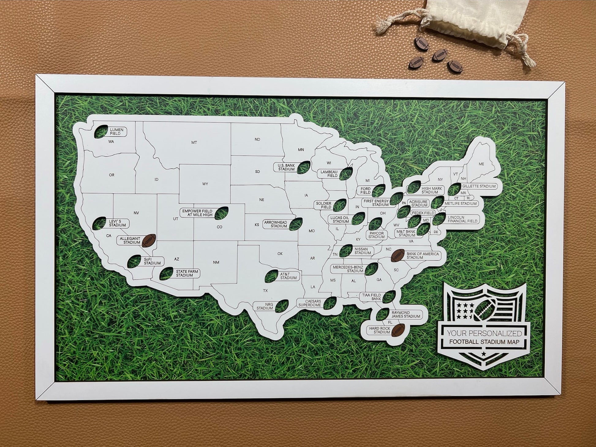 MATTE WHITE FOOTBALL ON GRASS BACKING